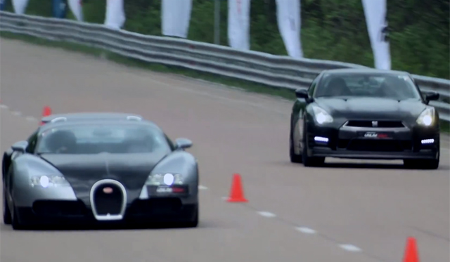 Bugatti Veyron Races 700hp Nissan GT-R in Russia