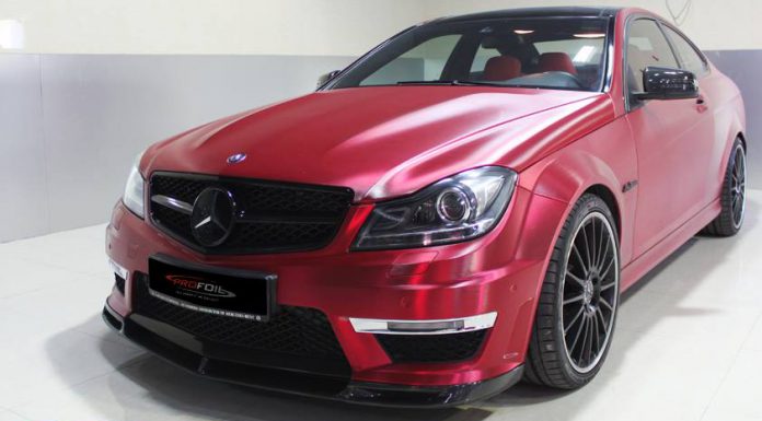 Mercedes-Benz C63 AMG Receives Brushed Red Chrome Wrap