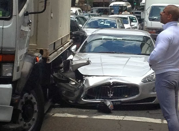 Truck Hits Silver Maserati GranTurismo in Sydney