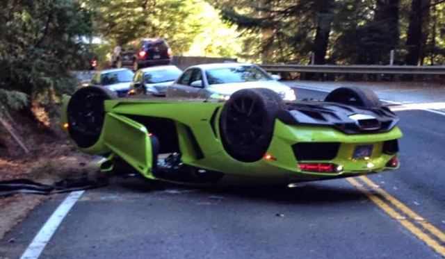 Verde Scandal Lamborghini Aventador Flips in California