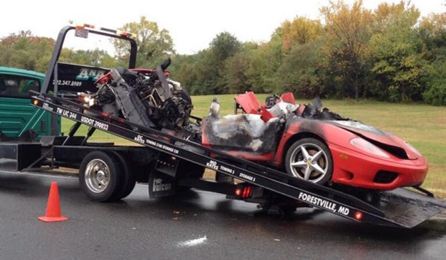 Ferrari Crashes and Catches Fire on George Washington Parkway