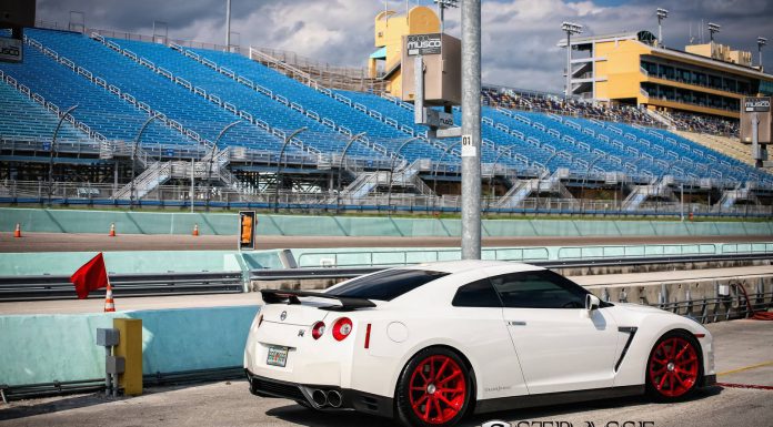 Nissan GT-R Black Edition Lowered on Red Aluminum Strasse Wheels