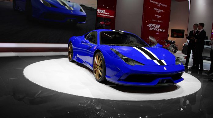 Ferrari 458 Speciale Rendered in Blue with Gold Wheels