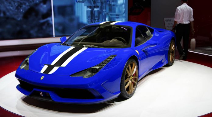 Ferrari 458 Speciale Rendered in Blue with Gold Wheels