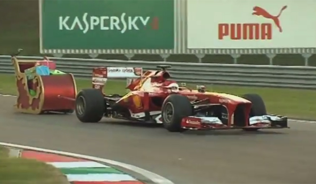 Ferrari F1 Car Pulls Sleigh to Wish Us a Merry Christmas!