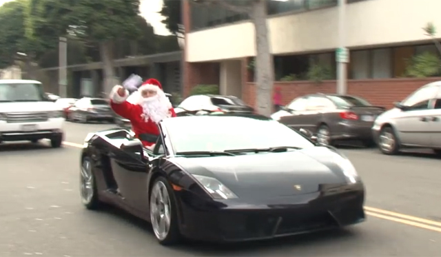 Santa Wishes L.A. a Merry Christmas in Lamborghini Gallardo!