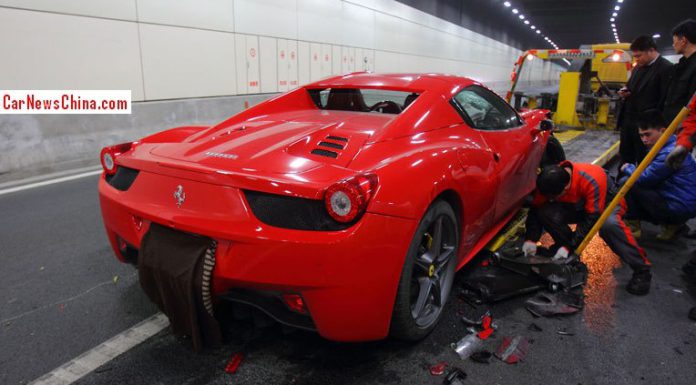 Chinese Ferrari 458 Spider Crashes in Tunnel