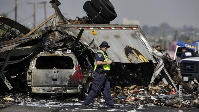 UPS truck and Ford truck from the scene