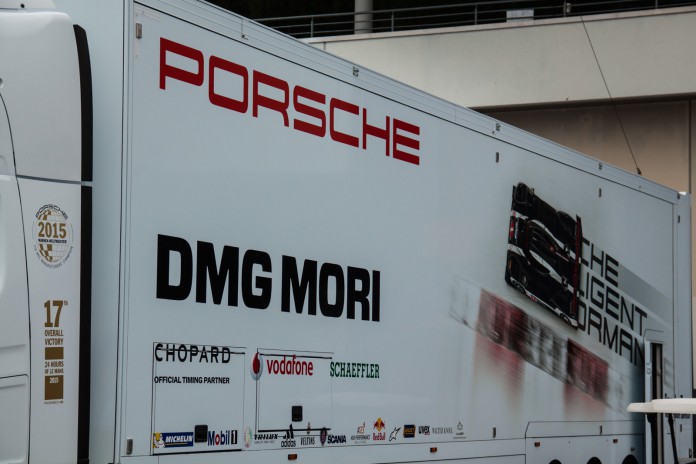 Porsche 'DMG MORI' LMP1 Racing Truck at WEC 6 Hours of Nürburgring 2016.  (c) Niels Stolte / GTspirit.com